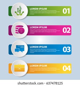 Vector illustration. An infographic template with 4 steps and an image of four rectangles and circles. Use for business presentations, education, web design. Place for text and icons.