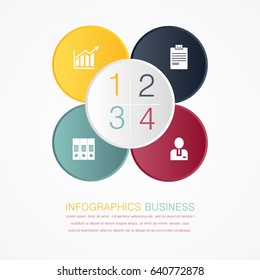 Vector illustration. An infographic template with 4 steps and an image of four circles. Use for business presentations, education, web design. Place for text and icons.