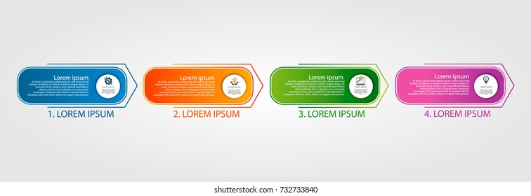 Vector illustration. An infographic template with 4 steps and an image of four rectangles and circles. Use for business presentations, education, web design. Place for text and icons.