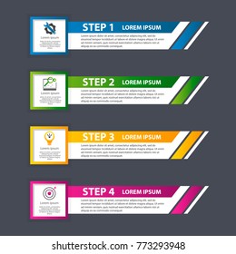 Vector illustration. An infographic template with 4 steps and an image of four rectangles and circles. Use for business presentations, education, web design. Place for text and icons.