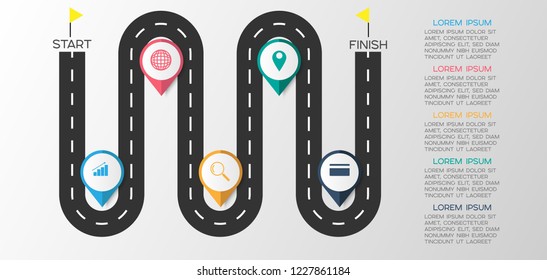 Vector illustration Infographic template 5 steps Road diagram.
