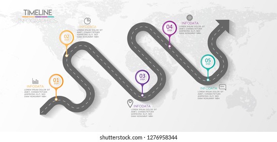 Vector illustration Infographic template 5 steps Road diagram.
