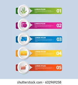 Vector illustration. An infographic template with 5 steps and an image of five rectangles and circles. Use for business presentations, education, web design. Place for text and icons.