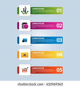 Vector illustration. An infographic template with 5 steps and an image of five rectangles. Use for business presentations, education, web design. Place for text and icons.