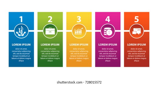 Vector illustration. An infographic template with 5 steps and an image of five rectangles. Use for business presentations, education, web design. Place for text and icons.