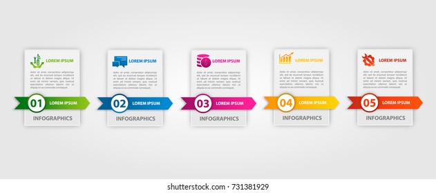 Vector illustration. An infographic template with 5 steps and an image of five rectangles. Use for business presentations, education, web design. Place for text and icons.