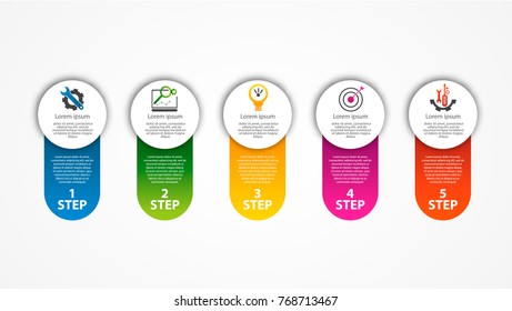 Vector illustration. An infographic template with 5 steps and an image of five rectangles. Use for business presentations, education, web design. Place for text and icons.