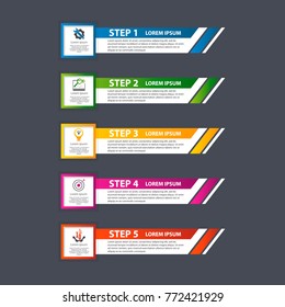 Vector illustration. An infographic template with 5 steps and an image of five rectangles. Use for business presentations, education, web design. Place for text and icons.