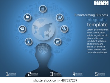 Vector illustration Infographic template Brainstorming Business modern Idea and Concept with brain,Earth,icon,flat design