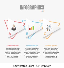 Vector illustration of an infographic template for business analysis, teamwork, presentations, graph, diagrams. Three options, steps.