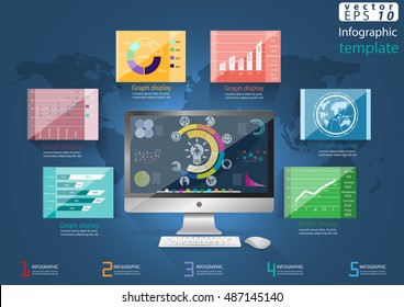 Vector illustration Infographic template Business modern Idea and Concept. with computer, charts, graphs, icons.