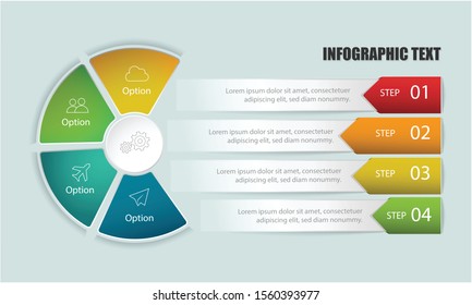 Vector illustration : Infographic template with circle and 4 steps or option in text boxes for workflow layout, diagram, number options, step up options, web design and presentations