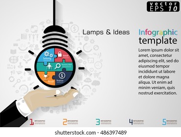 Vector illustration Infographic template lamp  Business modern Idea and Concept with icon,hand,