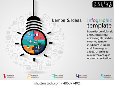 Vector illustration Infographic template lamp  Business modern Idea and Concept with icon