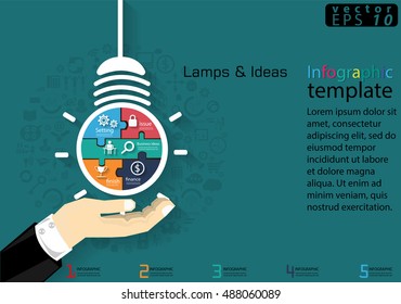 Vector illustration Infographic template lamp Business modern Idea and Concept with icon,hand,