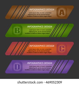 Vector illustration infographic template with step. Colorful bookmarks, arrows, banners for text.