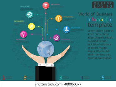 Vector illustration Infographic template World of Business modern Idea and Concept with Earth, hand,icon.