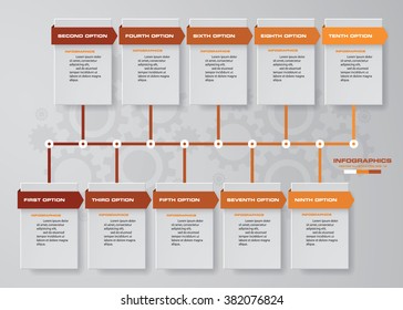 Vector illustration infographic timeline of 10 options. EPS10.