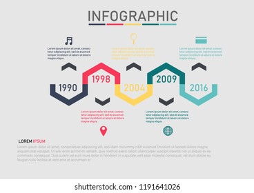 Vector illustration infographic timeline design template with label design and icons.