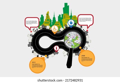 Vector illustration of infographic urban landscape. Smart city with futuristic elements