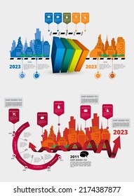 Vector illustration of infographic urban landscape. Smart city with futuristic elements