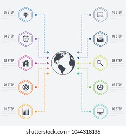 Vector illustration infographics 10 options. Data and information visualization. Dynamic infographics stylish geometric. element for design business invitations, gift cards, flyers and brochures
