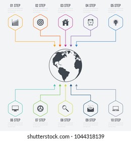 Vector illustration infographics 10 options. Data and information visualization. Dynamic infographics stylish geometric. element for design business invitations, gift cards, flyers and brochures