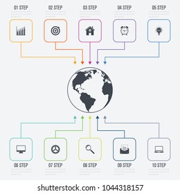 Vector illustration infographics 10 options. Data and information visualization. Dynamic infographics stylish geometric. element for design business invitations, gift cards, flyers and brochures