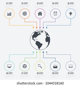Vector illustration infographics 10 options. Data and information visualization. Dynamic infographics stylish geometric. element for design business invitations, gift cards, flyers and brochures