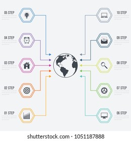 Vector illustration infographics 10 options. Data and information visualization. Dynamic infographics stylish geometric. element for design business invitations, gift cards, flyers and brochures