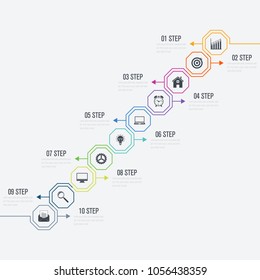 Vector illustration infographics 10 options. Data and information visualization. Dynamic infographics stylish geometric. element for design business invitations, gift cards, flyers and brochures