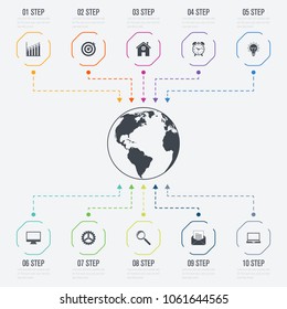 Vector illustration infographics 10 options. Data and information visualization. Dynamic infographics stylish geometric. element for design business invitations, gift cards, flyers and brochures