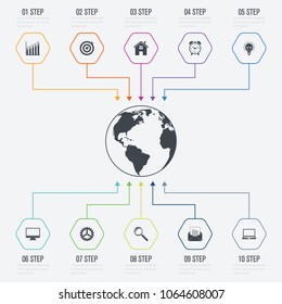 Vector illustration infographics 10 options. Data and information visualization. Dynamic infographics stylish geometric. element for design business invitations, gift cards, flyers and brochures