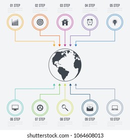 Vector illustration infographics 10 options. Data and information visualization. Dynamic infographics stylish geometric. element for design business invitations, gift cards, flyers and brochures