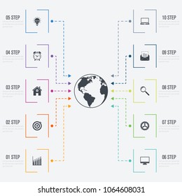 Vector illustration infographics 10 options. Data and information visualization. Dynamic infographics stylish geometric. element for design business invitations, gift cards, flyers and brochures