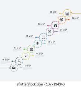 Vector illustration infographics 10 options. Data and information visualization. Dynamic infographics stylish geometric. element for design business invitations, gift cards, flyers and brochures