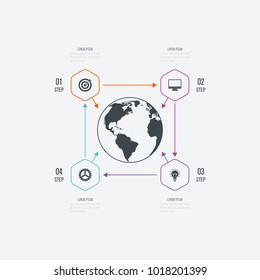 Vector illustration infographics 4 options. Data and information visualization. Dynamic infographics stylish geometric. element for design business invitations, gift cards, flyers and brochures