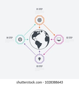 Vector illustration infographics 4 options. Data and information visualization. Dynamic infographics stylish geometric. element for design business invitations, gift cards, flyers and brochures