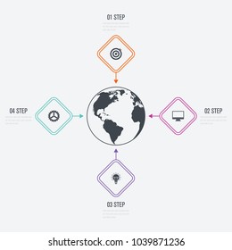 Vector illustration infographics 4 options. Data and information visualization. Dynamic infographics stylish geometric. element for design business invitations, gift cards, flyers and brochures