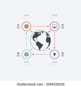 Vector illustration infographics 4 options. Data and information visualization. Dynamic infographics stylish geometric. element for design business invitations, gift cards, flyers and brochures