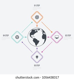 Vector illustration infographics 4 options. Data and information visualization. Dynamic infographics stylish geometric. element for design business invitations, gift cards, flyers and brochures