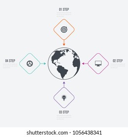Vector illustration infographics 4 options. Data and information visualization. Dynamic infographics stylish geometric. element for design business invitations, gift cards, flyers and brochures