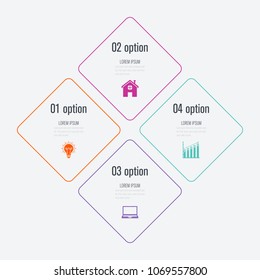 Vector illustration infographics 4 options. Data and information visualization. Dynamic infographics stylish geometric. element for design business invitations, gift cards, flyers and brochures