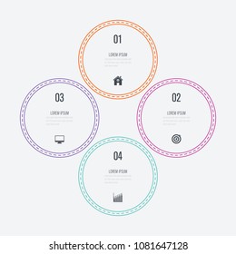 Vector illustration infographics 4 options. Data and information visualization. Dynamic infographics stylish geometric. element for design business invitations, gift cards, flyers and brochures
