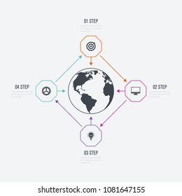 Vector illustration infographics 4 options. Data and information visualization. Dynamic infographics stylish geometric. element for design business invitations, gift cards, flyers and brochures