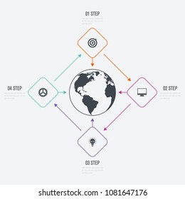 Vector illustration infographics 4 options. Data and information visualization. Dynamic infographics stylish geometric. element for design business invitations, gift cards, flyers and brochures