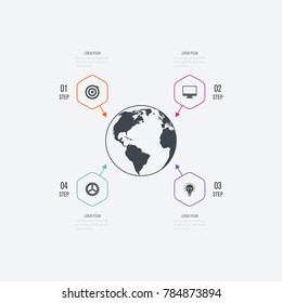 Vector illustration infographics 4 options. Data and information visualization. Dynamic infographics stylish geometric. element for design business invitations, gift cards, flyers and brochures