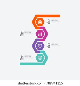 Vector illustration infographics 4 options. Data and information visualization. Dynamic infographics stylish geometric. element for design business invitations, gift cards, flyers and brochures