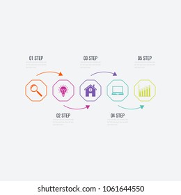 Vector illustration infographics 5 options. Data and information visualization. Dynamic infographics stylish geometric. element for design business invitations, gift cards, flyers and brochures