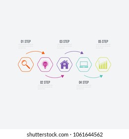 Vector illustration infographics 5 options. Data and information visualization. Dynamic infographics stylish geometric. element for design business invitations, gift cards, flyers and brochures